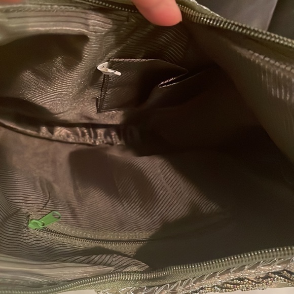 NWOT: moss green beaded and sequin shoulder bag - Picture 7 of 13